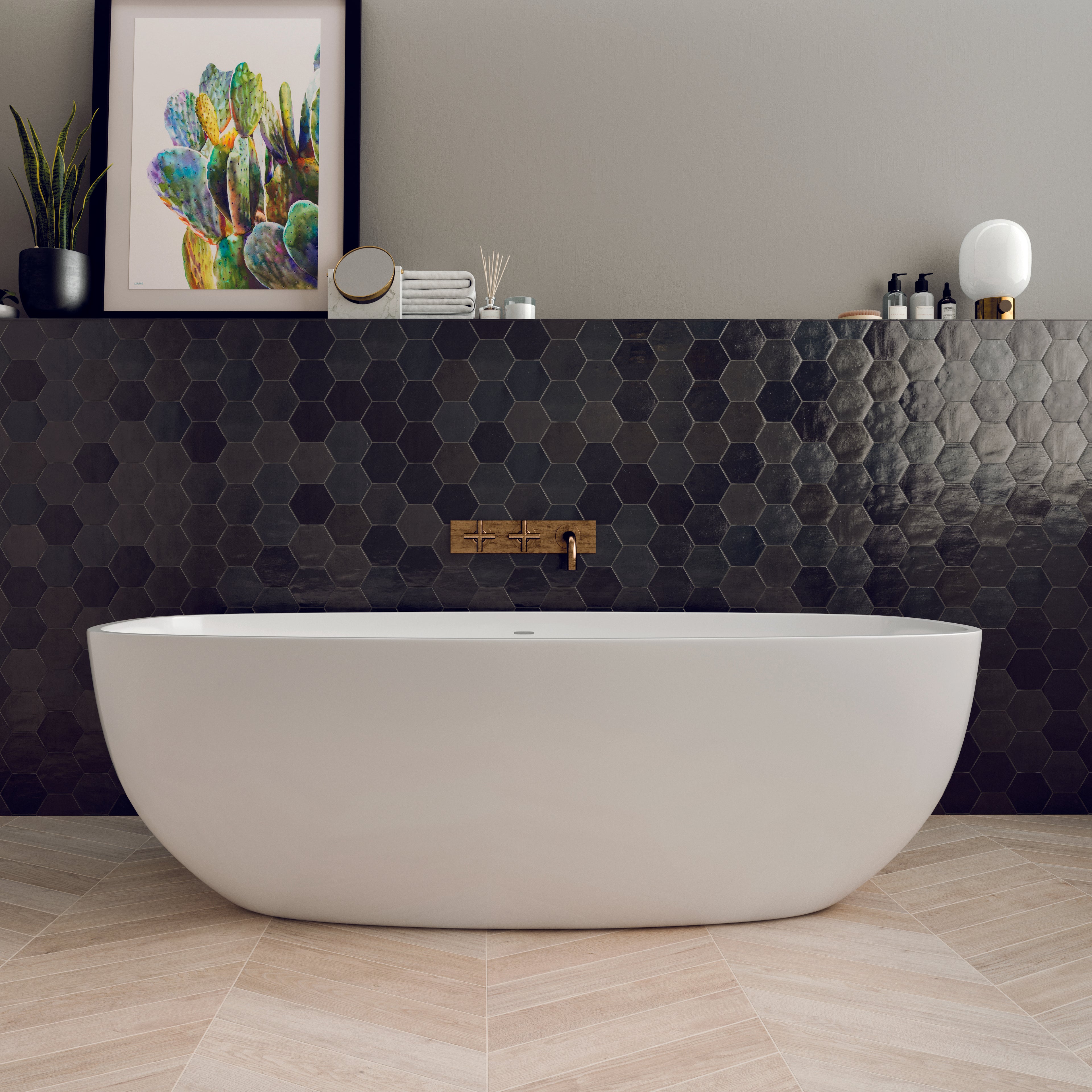 Zellige Hexa Graphite 10.8x12.4