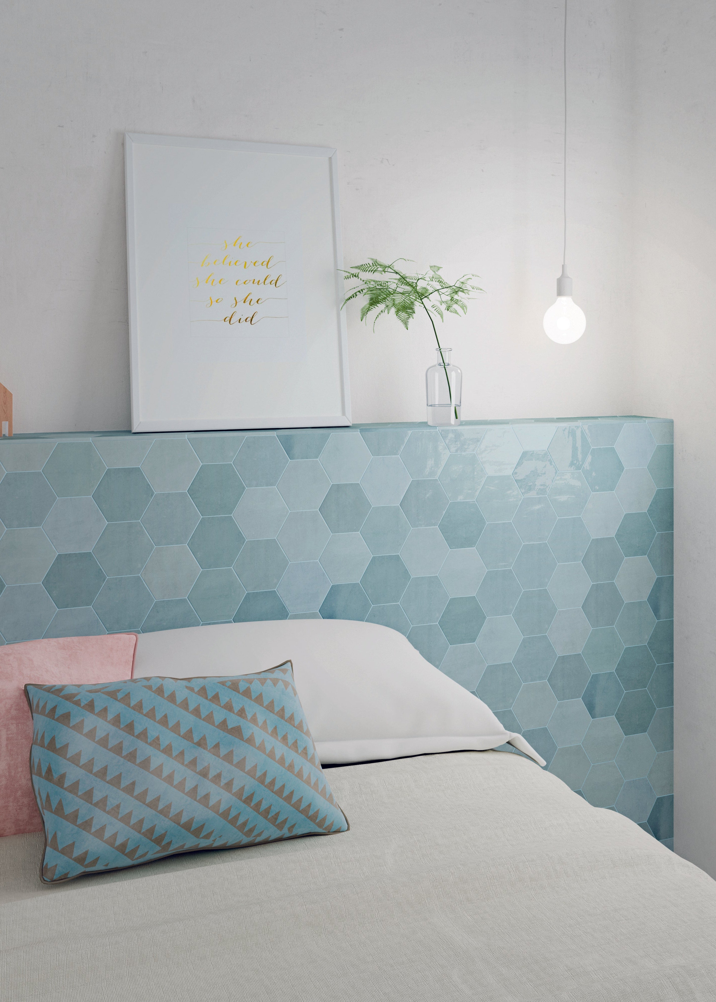 Zellige Hexa Aqua 10.8x12.4