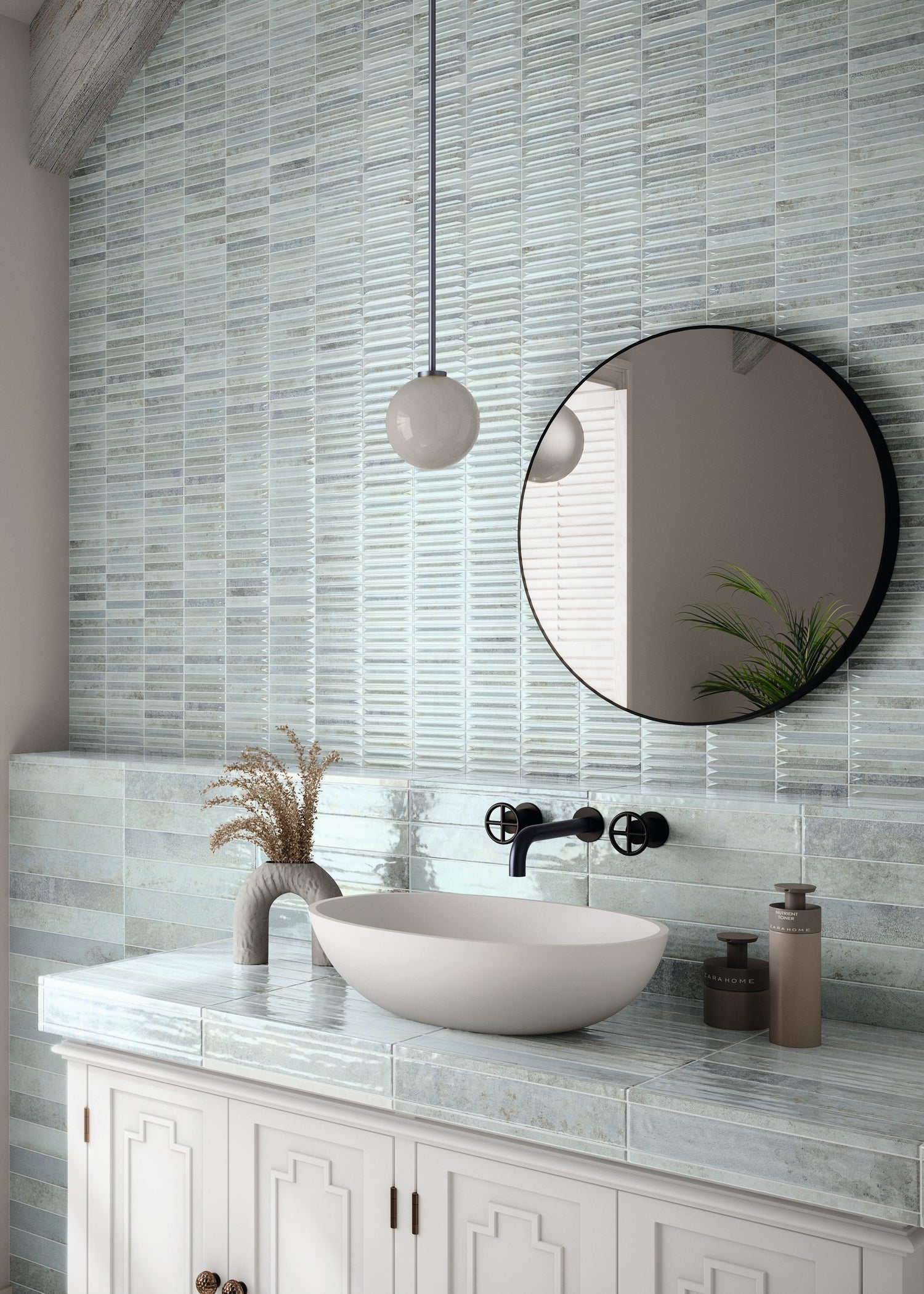 Bathroom with Blue Kit Kat Tile